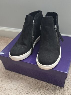 Madden Girl Black Suede Wedge Zip Sneaker with White Sole